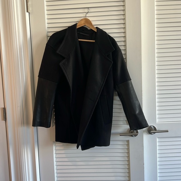 ALLSAINTS Meade Lea Coat, 80% wool, leather sleeves, size 4 - Picture 2 of 5